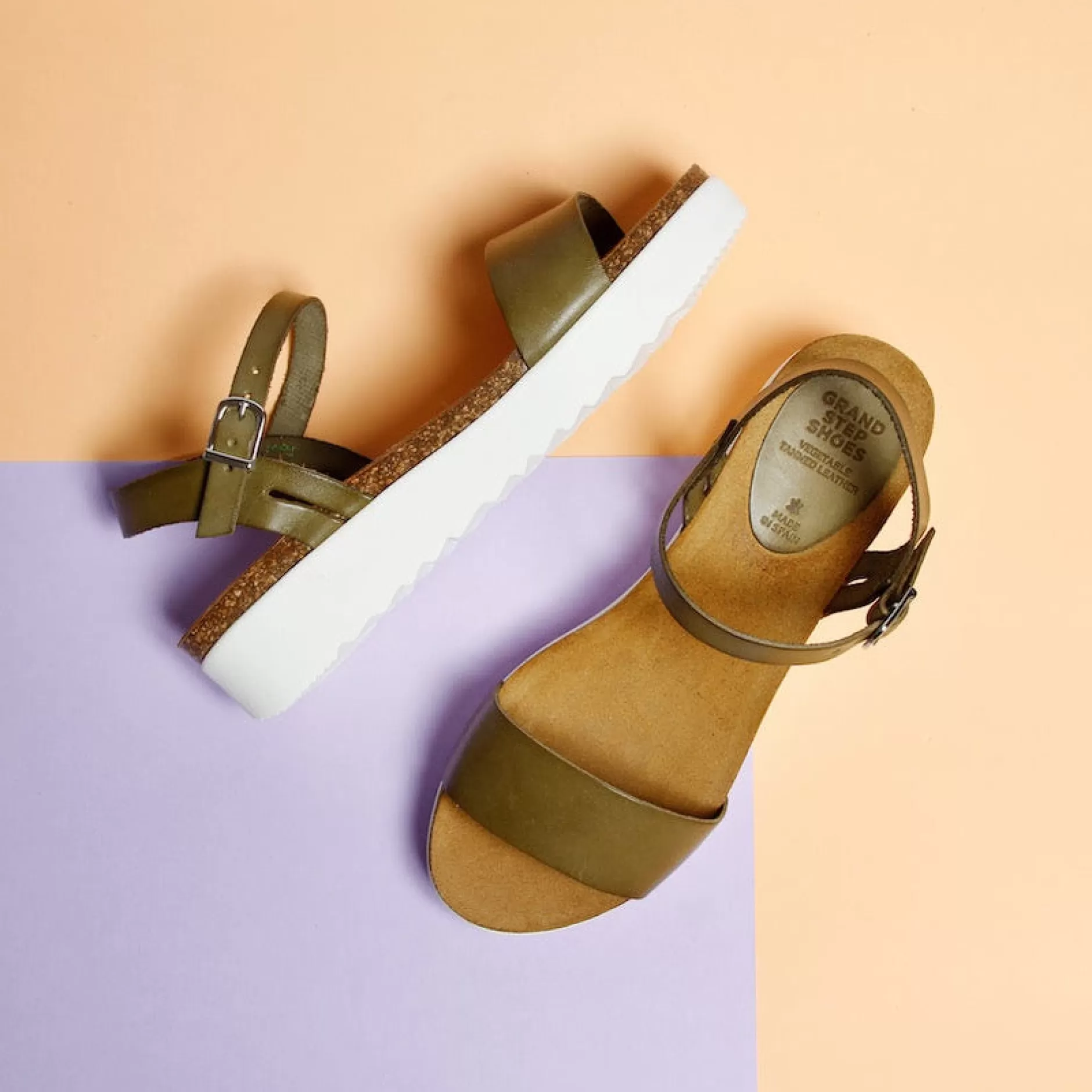 Shoes*Grand Step Eden Leather Sandal Olive