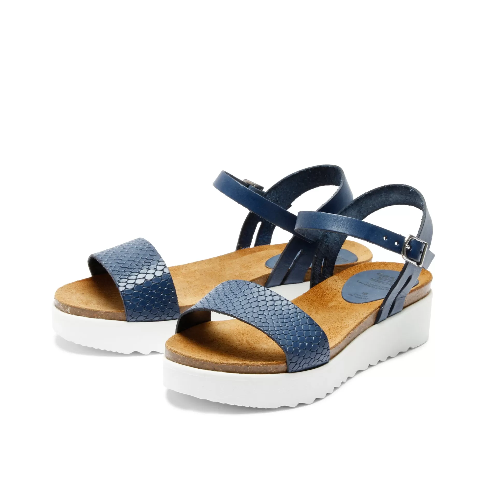 Shoes*Grand Step Eden Leather Sandal Snake Blue