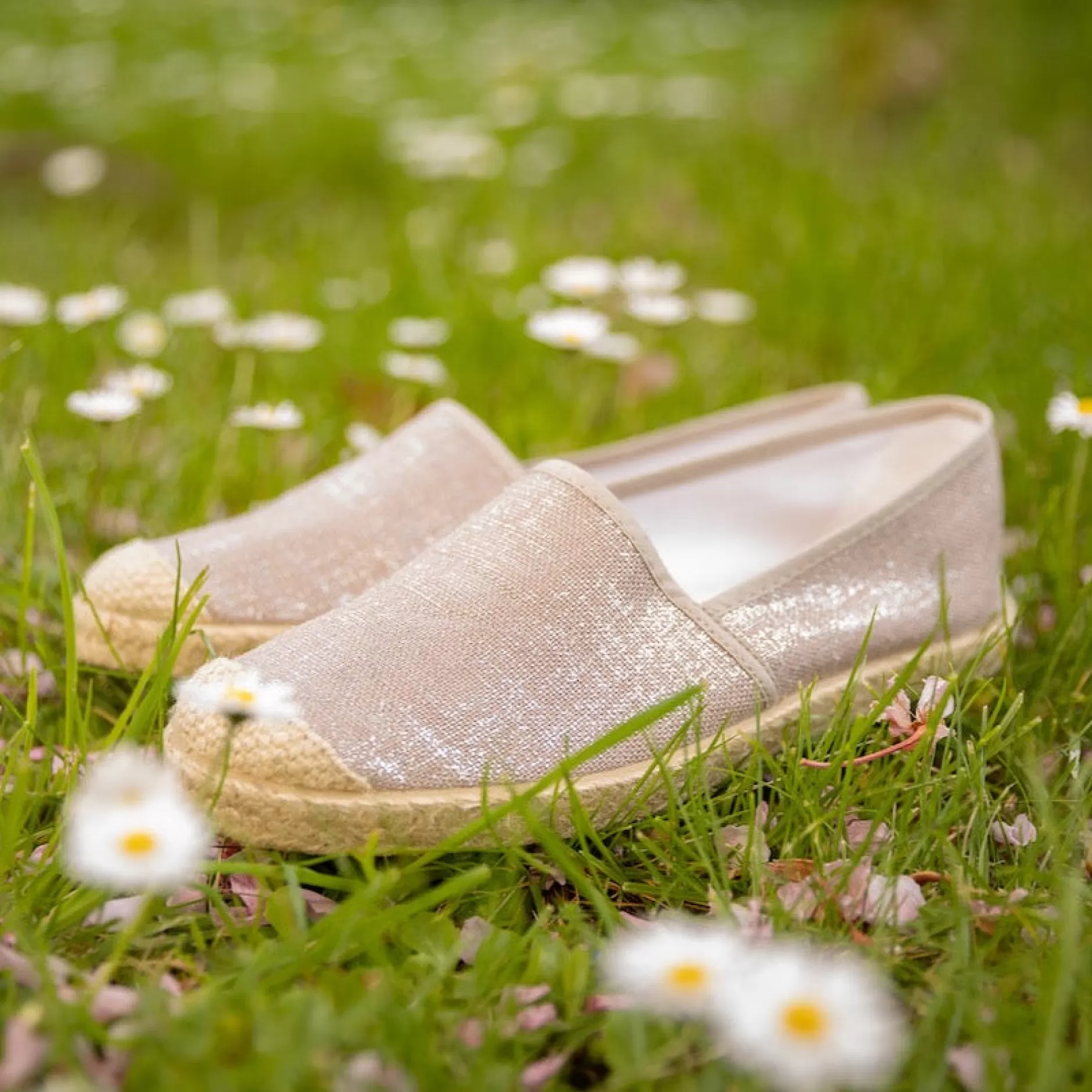 Shoes*Grand Step Evita Espadrille Metallic Plain Rose