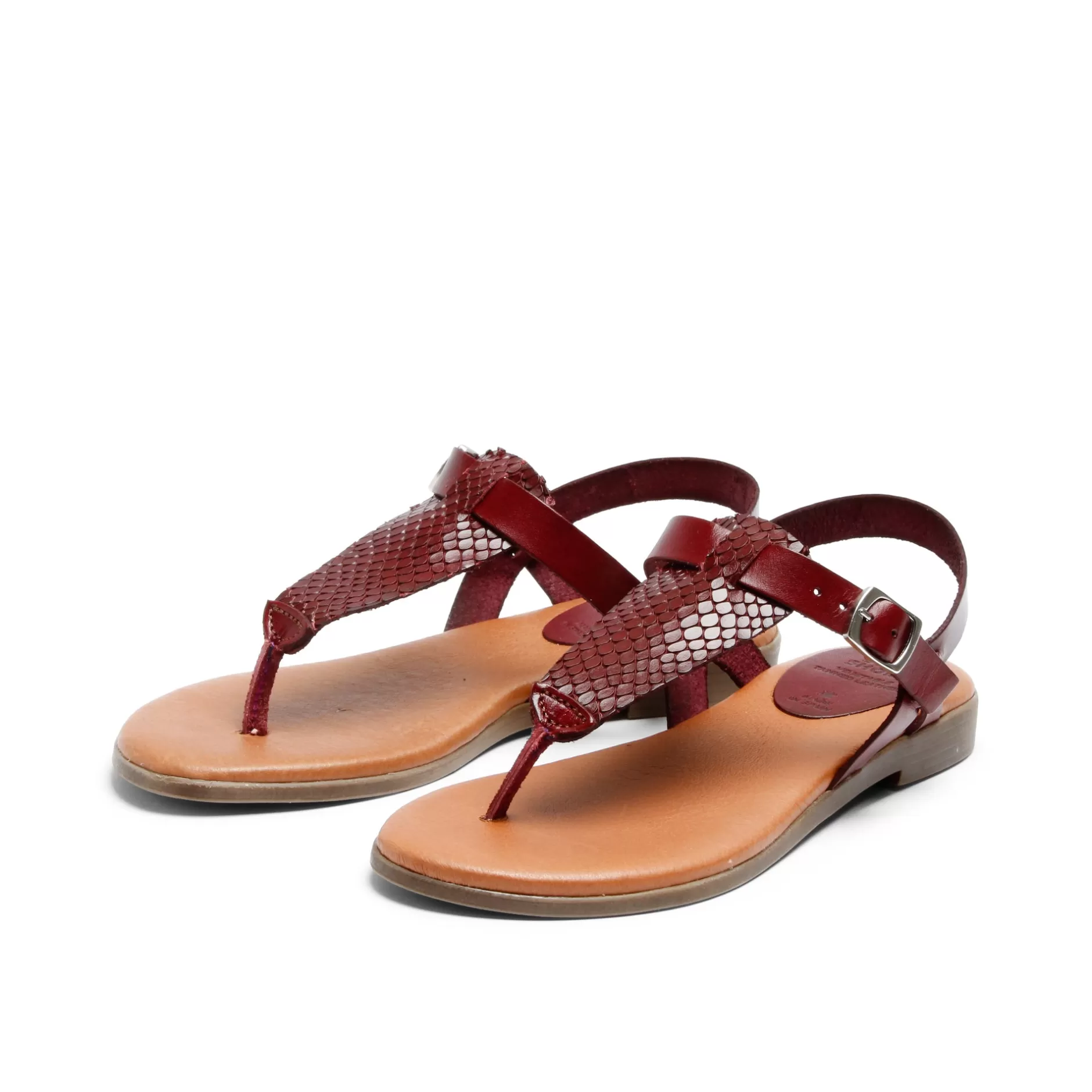 Shoes*Grand Step Flora Leather Sandal Snake Bordo