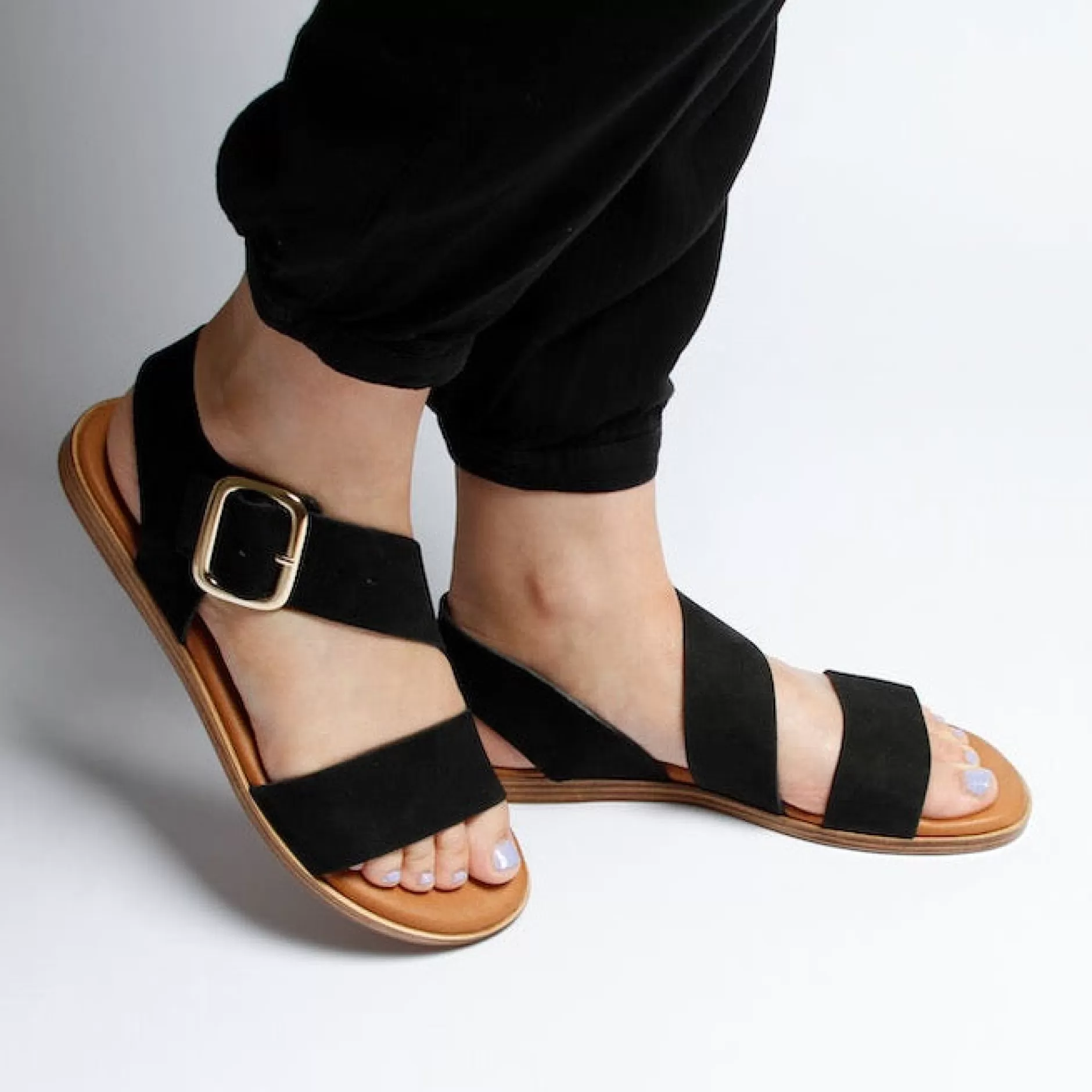 Shoes*Grand Step Reba Leather Sandal Black