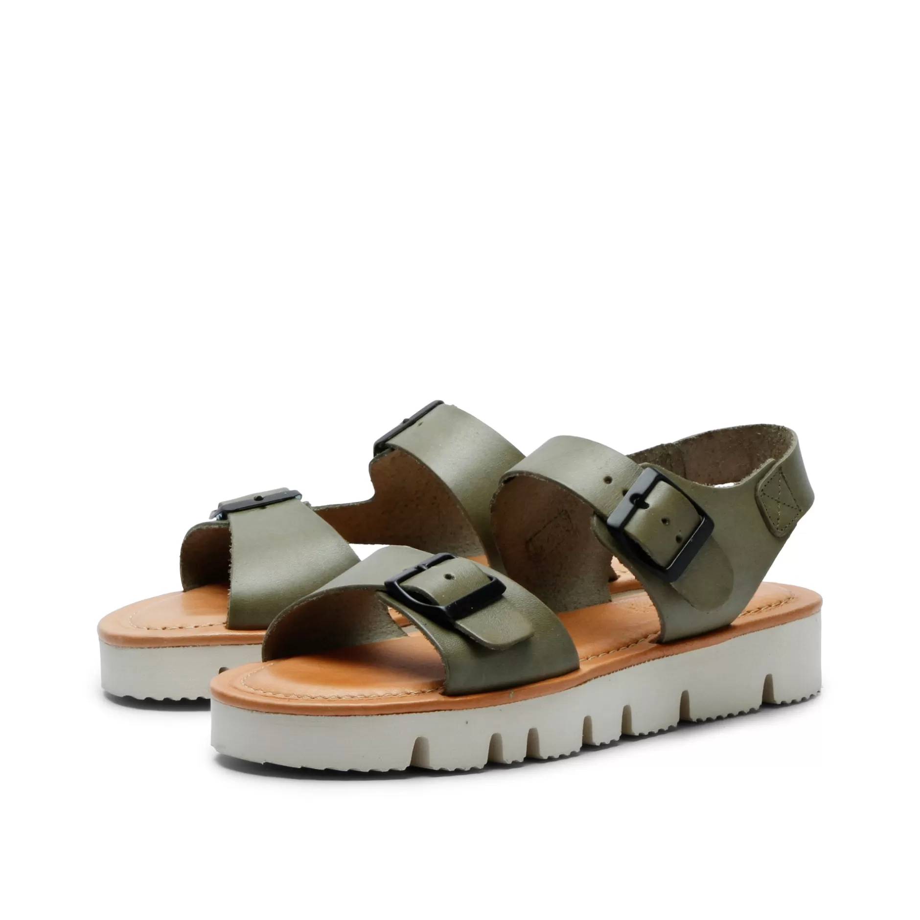 Shoes*Grand Step Sam Leather Sandal Olive