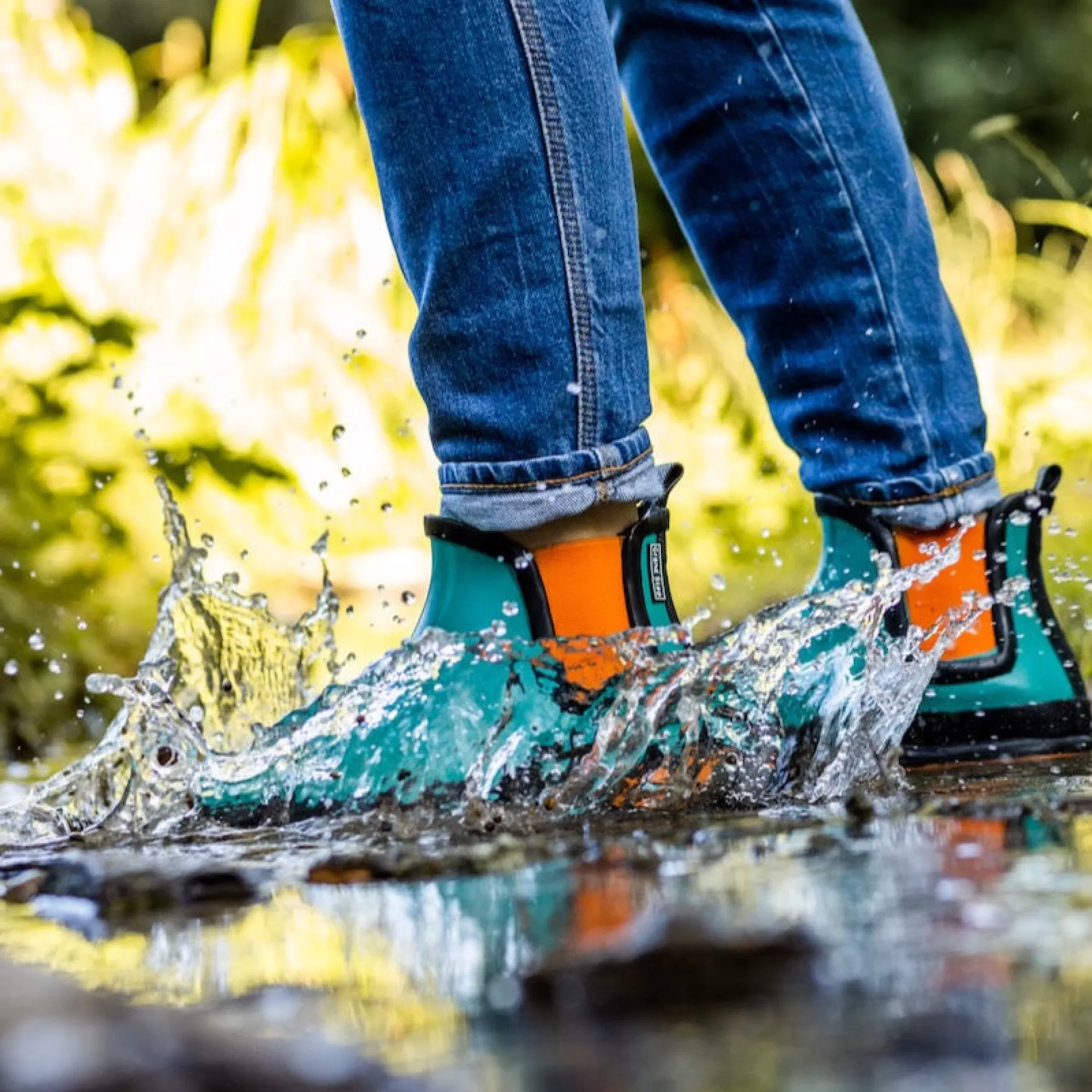 Rubber Boots*Grand Step Victoria Multi Turkis-Orange Rubber Boot